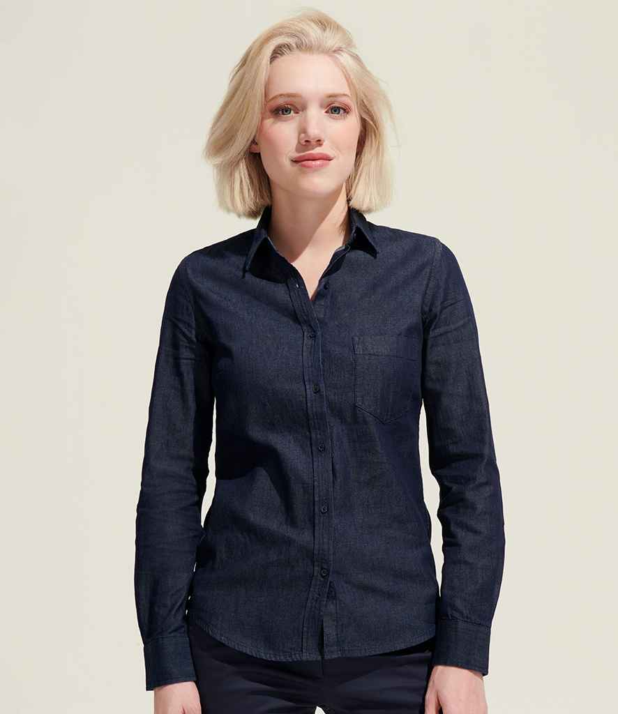 02101 SOL'S Ladies Barry Long Sleeve Denim Shirt