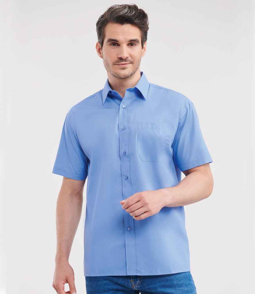 935M Russell Collection Short Sleeve Easy Care Poplin Shirt