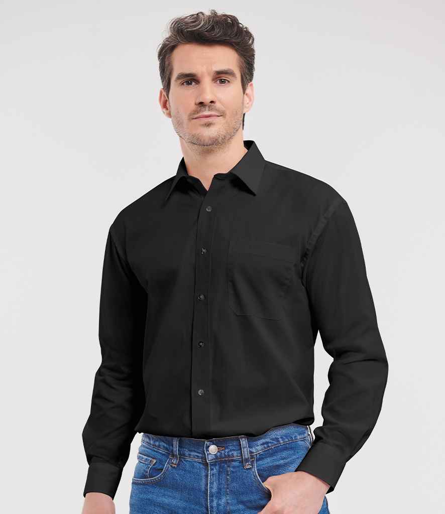 936M Russell Collection Long Sleeve Easy Care Cotton Poplin Shirt