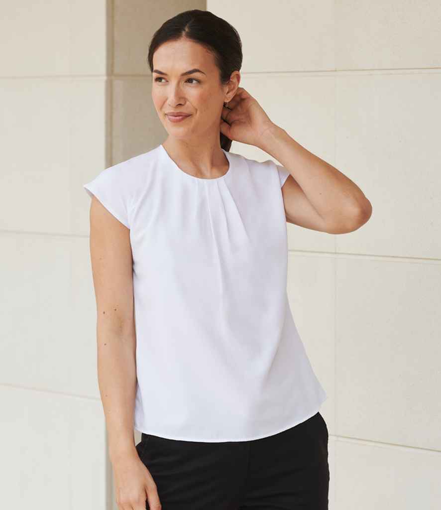 H597 Henbury Ladies Pleat Front Short Sleeve Blouse
