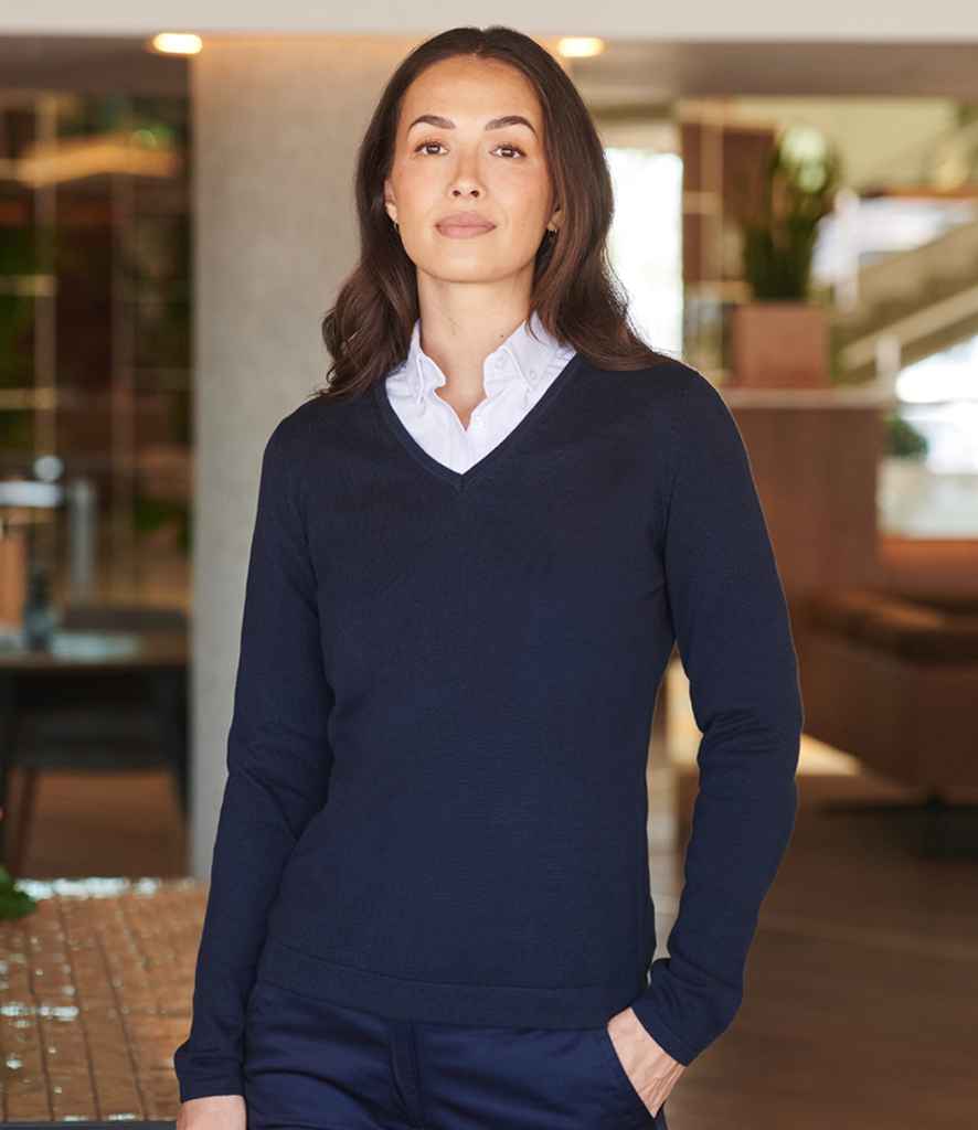 H721 Henbury Ladies Lightweight Cotton Acrylic V Neck Sweater