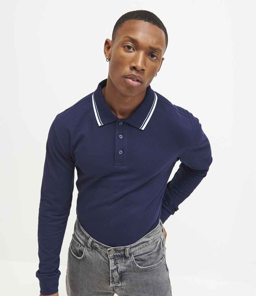 JP103 AWDis Long Sleeve Tipped 100 Polo Shirt