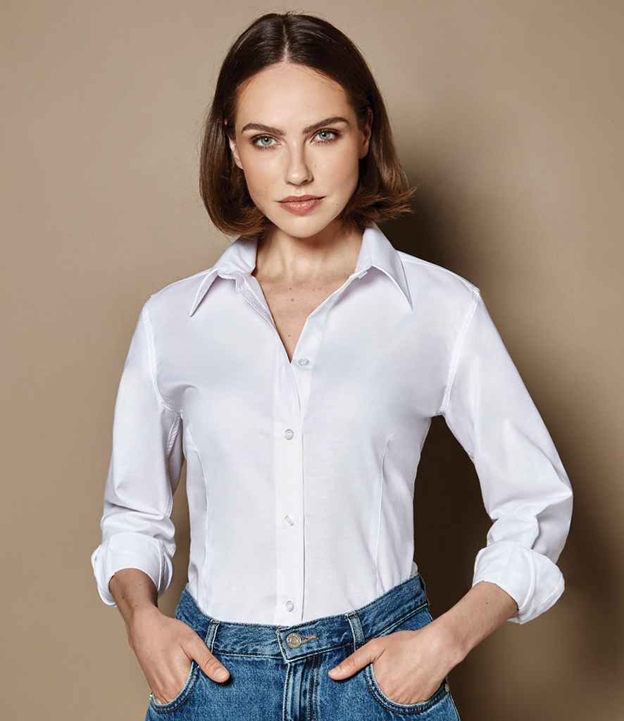 K361 Kustom Kit Ladies Long Sleeve Tailored Workwear Oxford Shirt