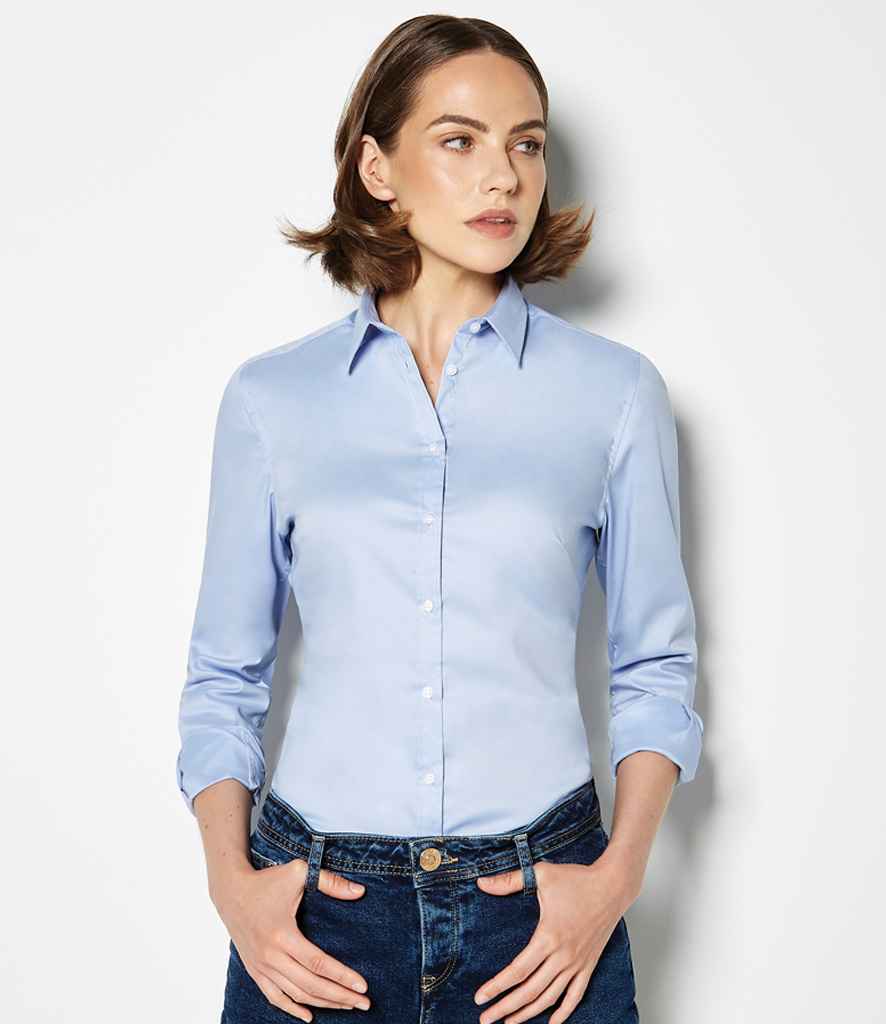 K782 Kustom Kit Ladies Long Sleeve Tailored Stretch Oxford Shirt