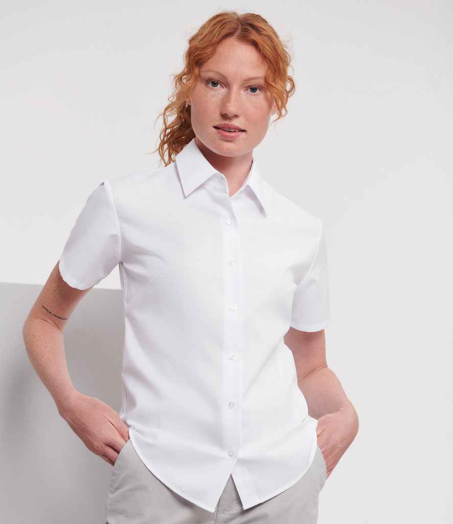933F Russell Collection Ladies Short Sleeve Easy Care Oxford Shirt