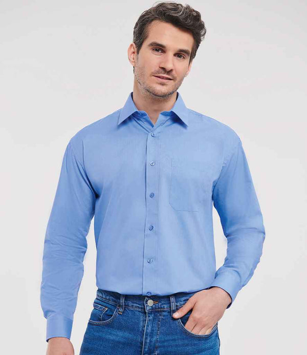 934M Russell Collection Long Sleeve Easy Care Poplin Shirt