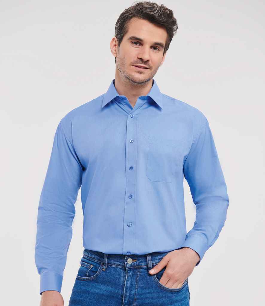 934M Russell Collection Long Sleeve Easy Care Poplin Shirt