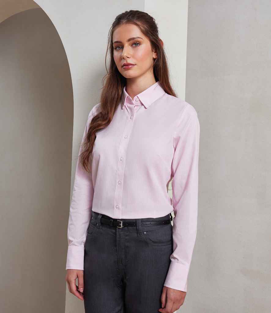 PR338 Premier Ladies Long Sleeve Striped Oxford Shirt